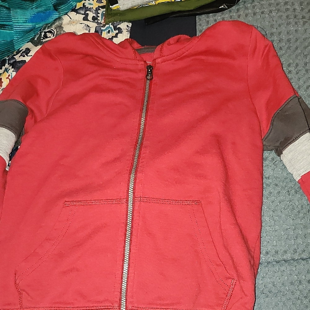 Red Zip-Up Hoodie with Brown Accents